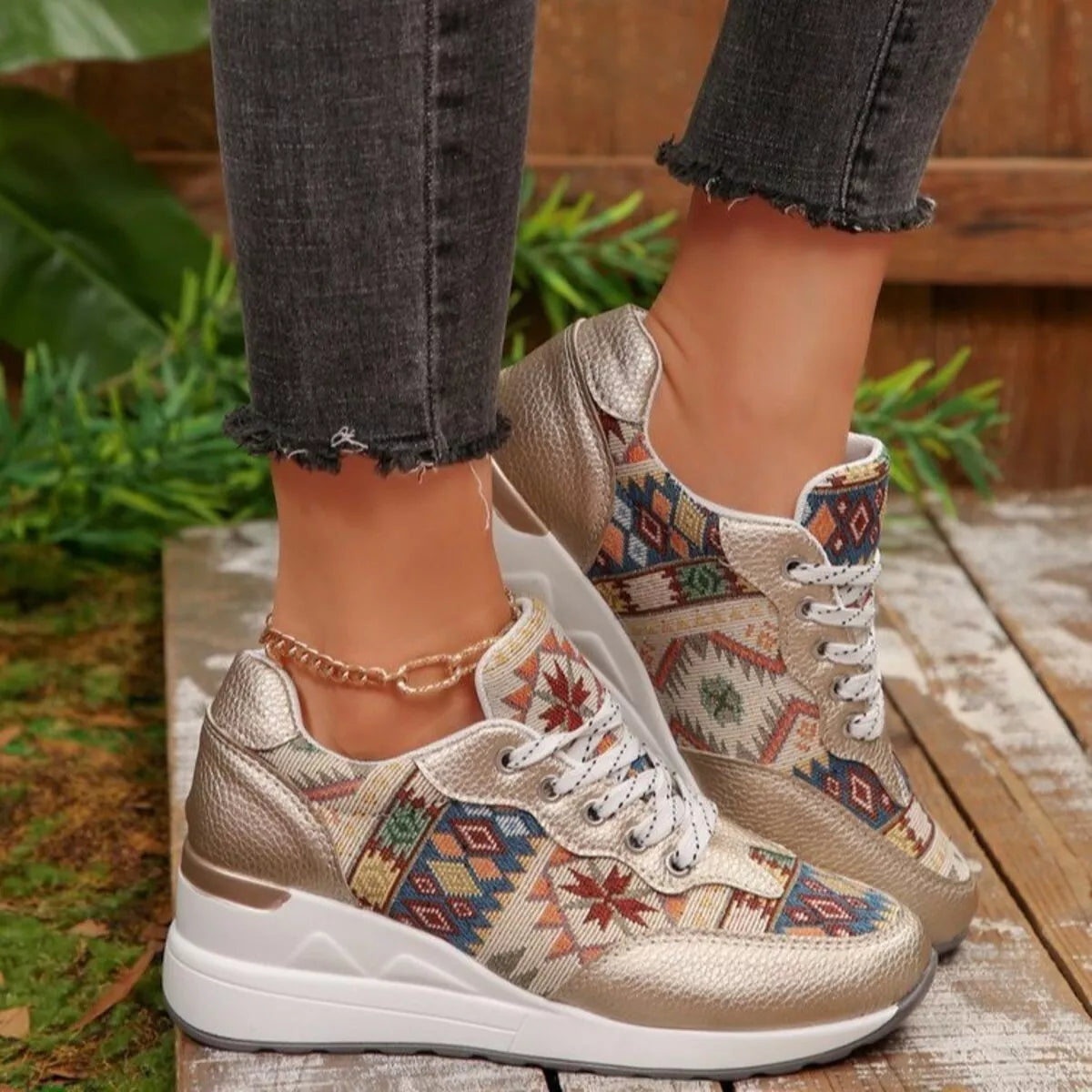 Lace Up Wedge Sneakers -