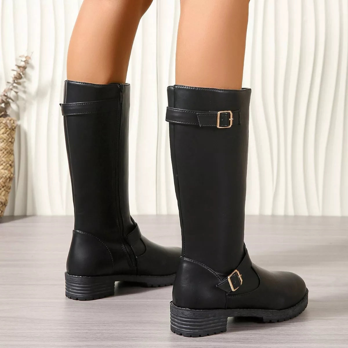 Round Toe Block Heels Boots -