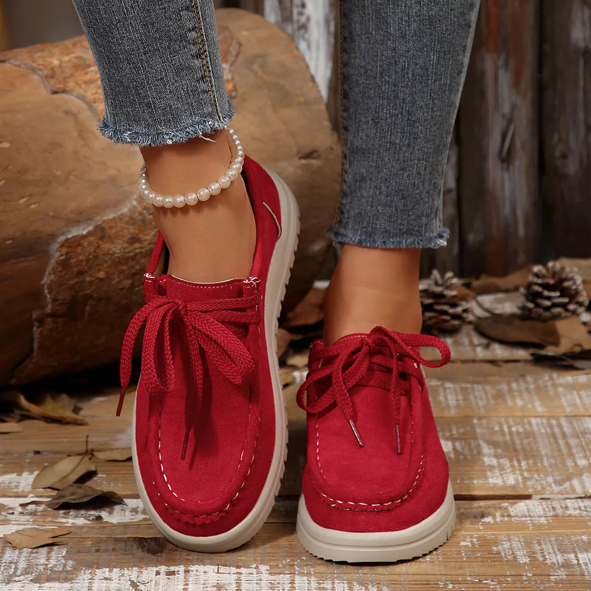 Lace-Up Round Toe Loafers -