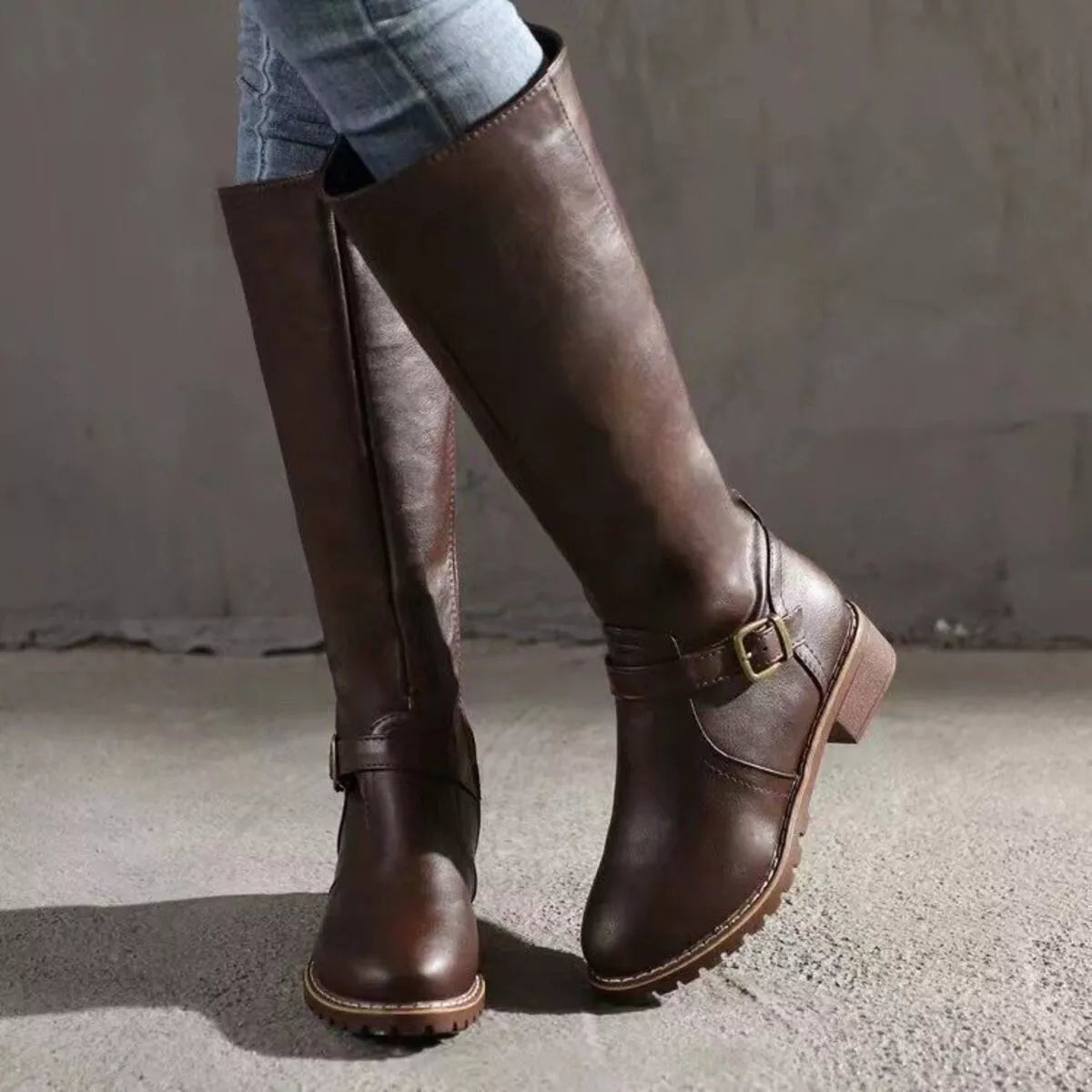 Round Toe Block Heels Boots -