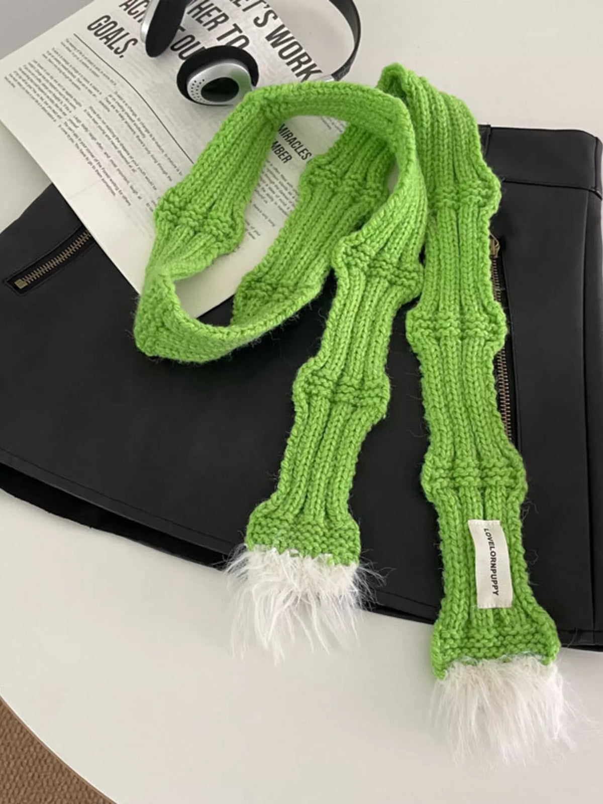 Knitted Plush Trim Scarf -
