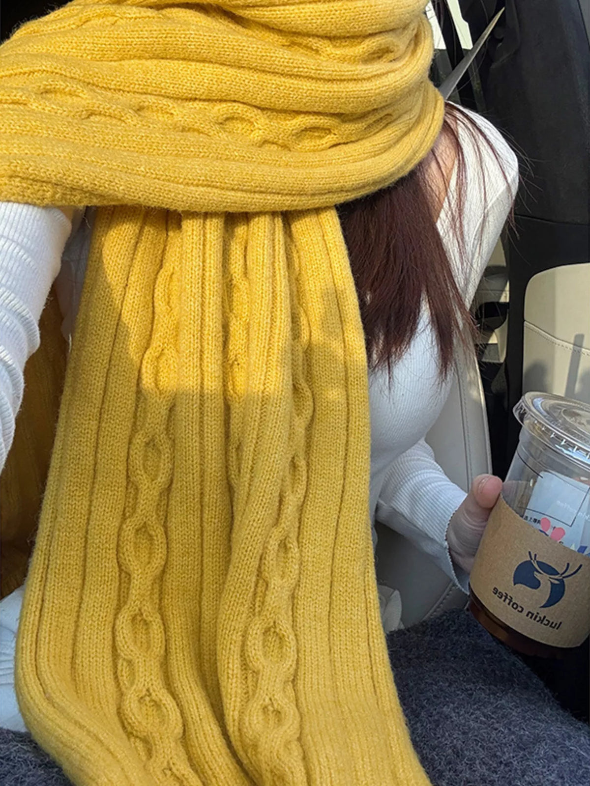 Textured Knit Winter Scarf - Yellow One Size