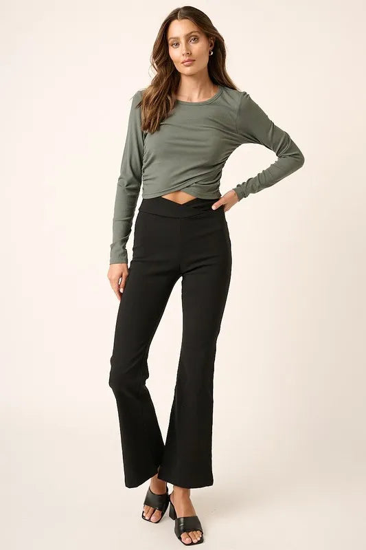Surplice V-Waist Flare Pants -