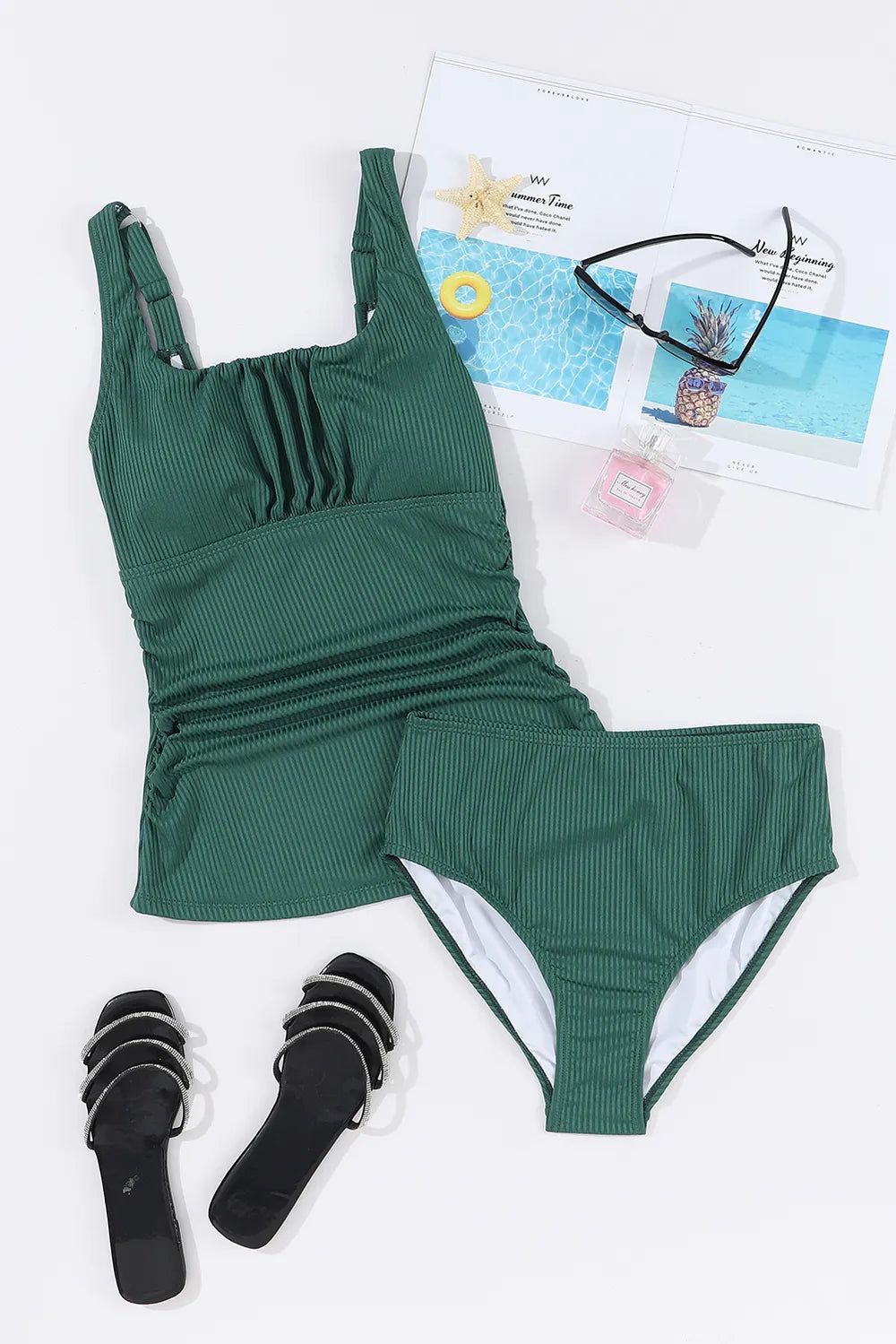 Square Neck Wide Strap Tankini Set -