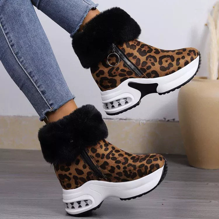 Fuzzy Side Zipper Platform Ankle Boots -