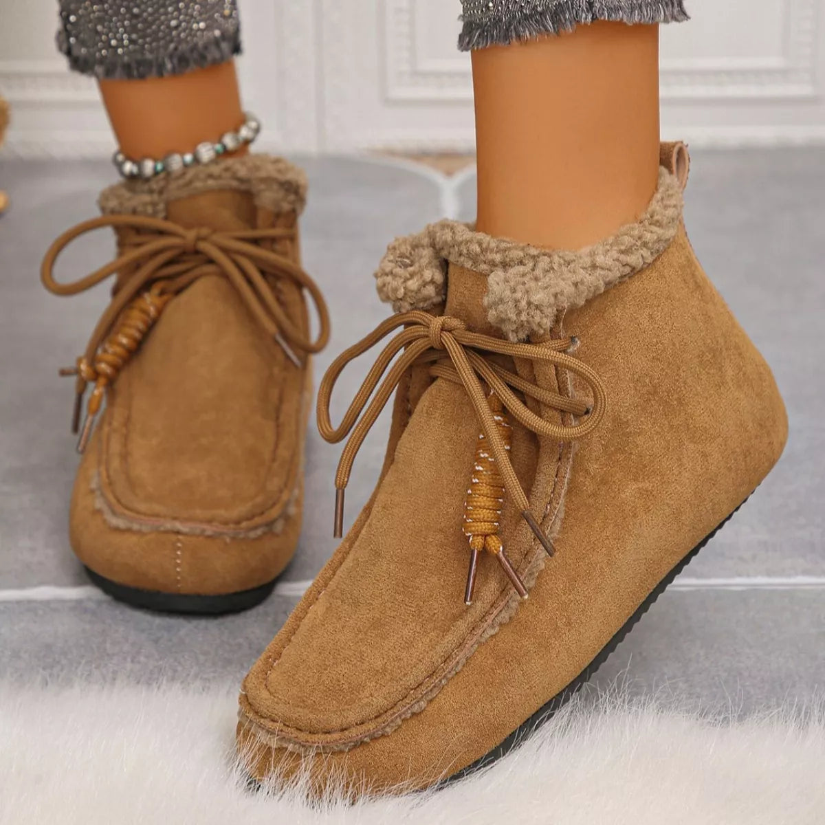 Plush Lining Ankle Boots - Brown