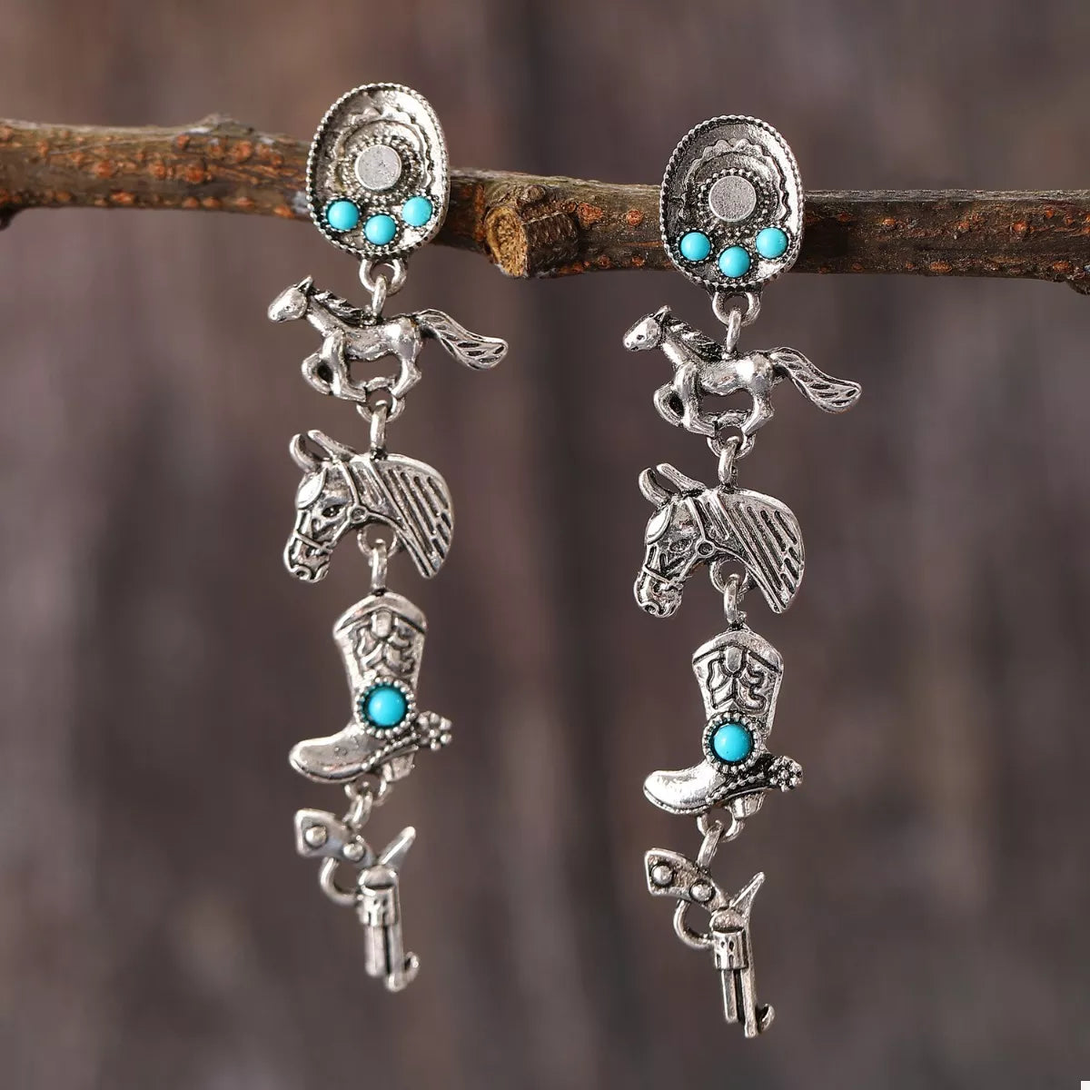 Western Style Turquoise Accent Earrings -