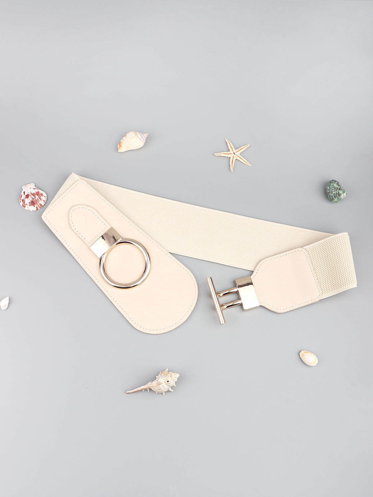 PU Elastic Wide Belt with Alloy Buckle -