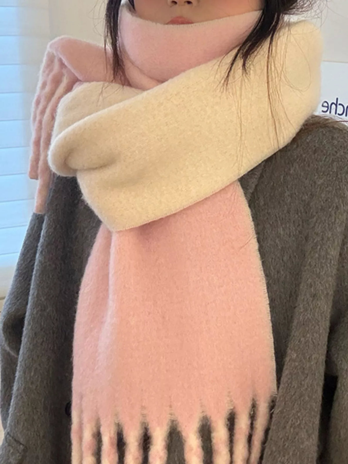 Color Block Fringe Winter Scarf -