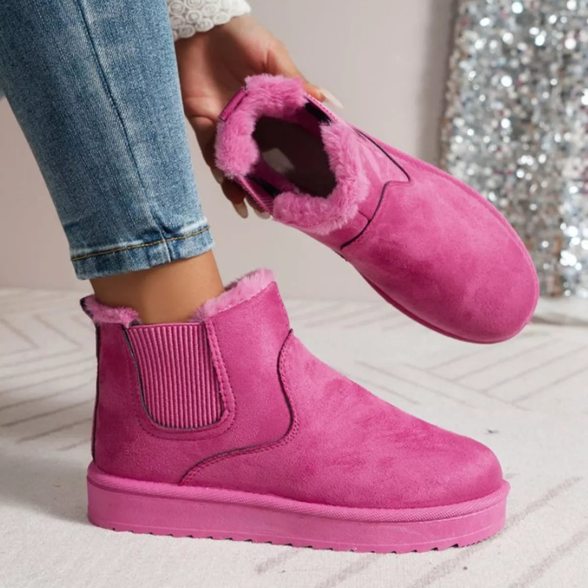 Round Toe Platform Boots - Hot Pink