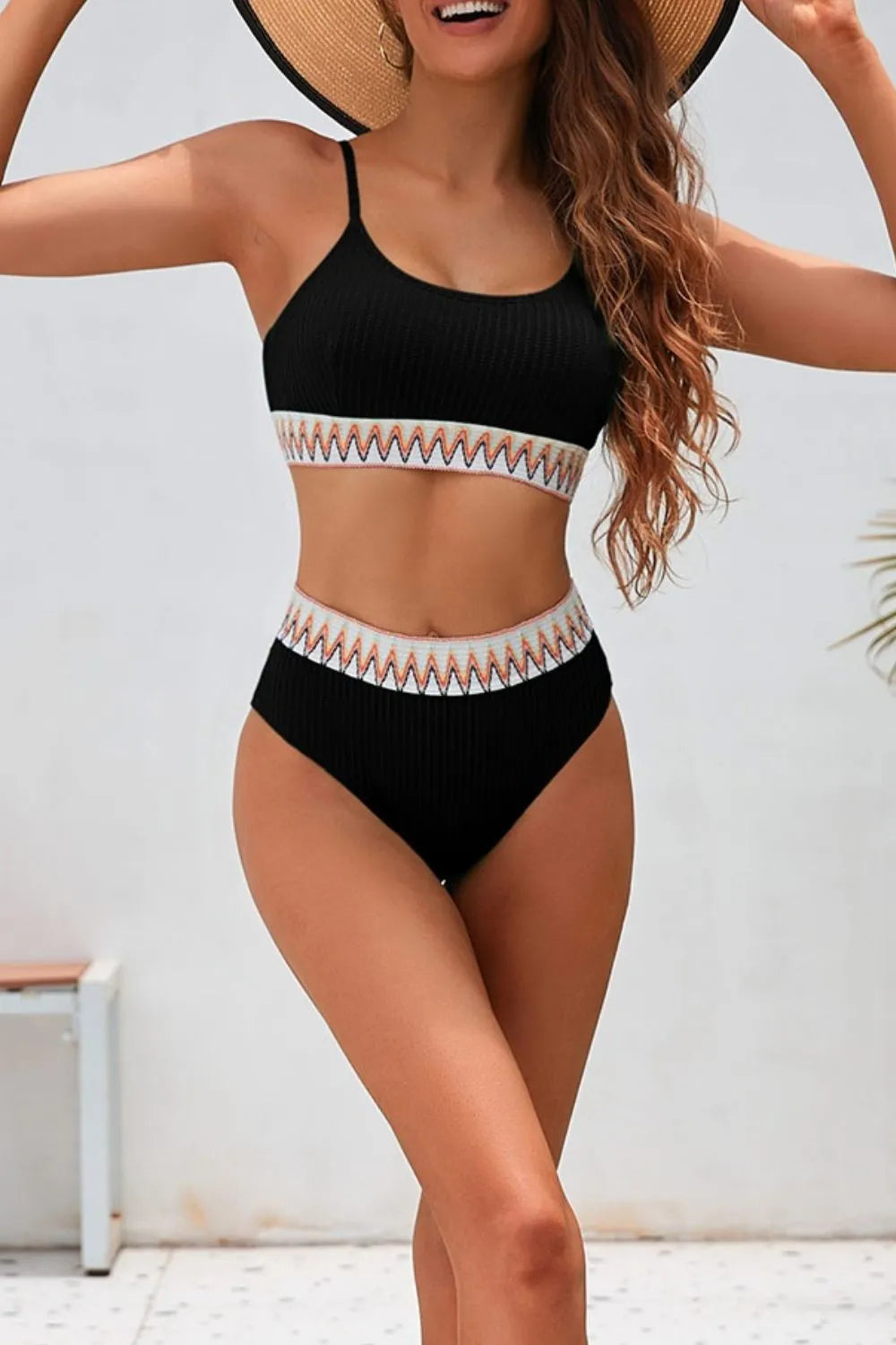 Textured Bikini High Waist Swimsuit Set -