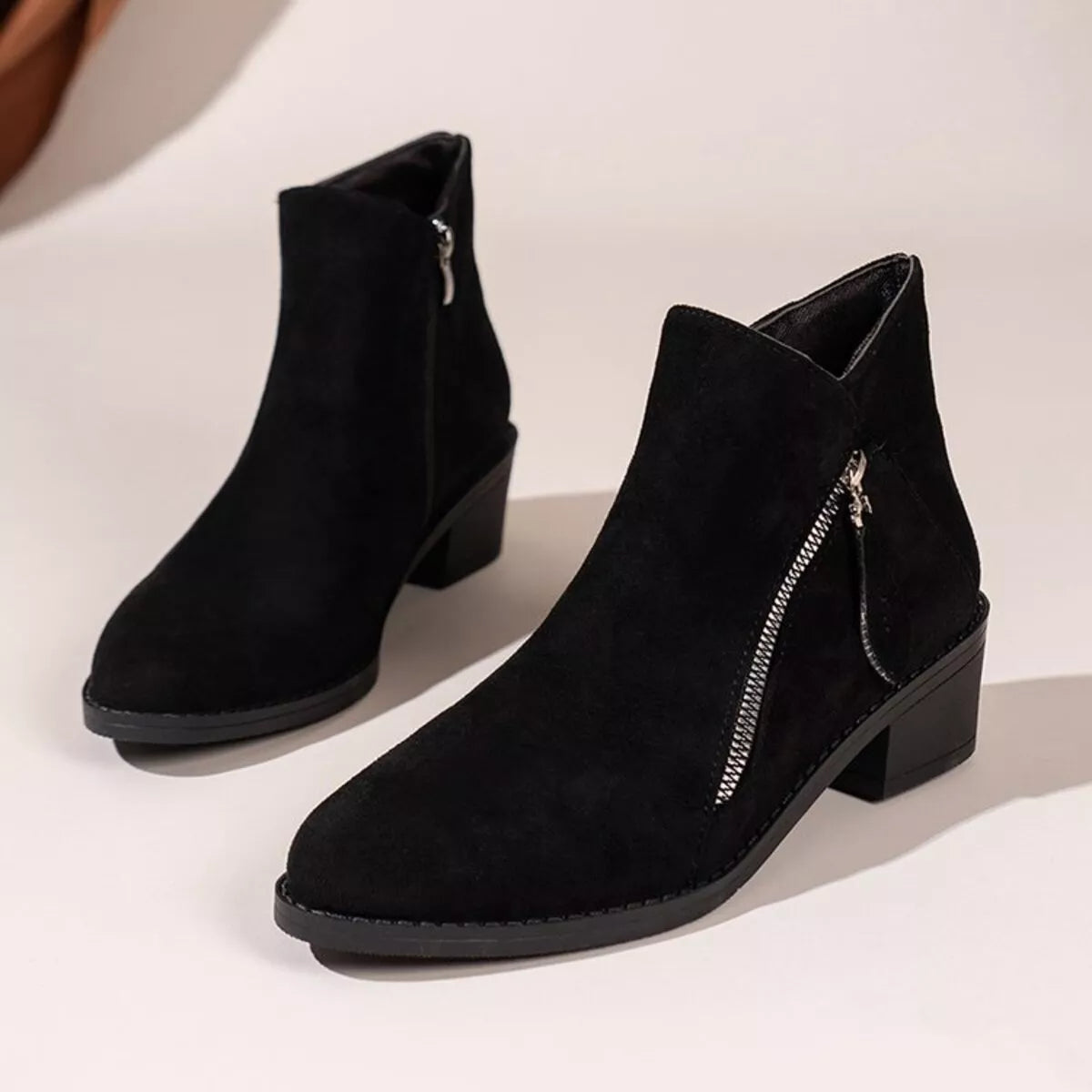 Point Toe Block Heels Boots -