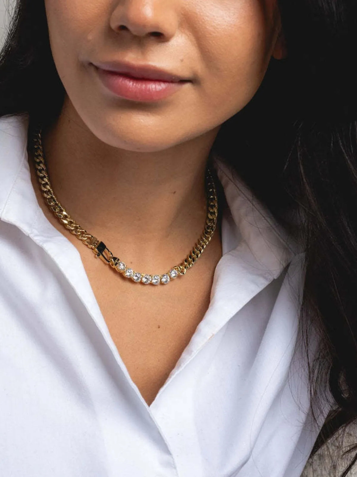 Gold-Plated Zircon Necklace and Bracelet Jewelry Set - Gold One Size