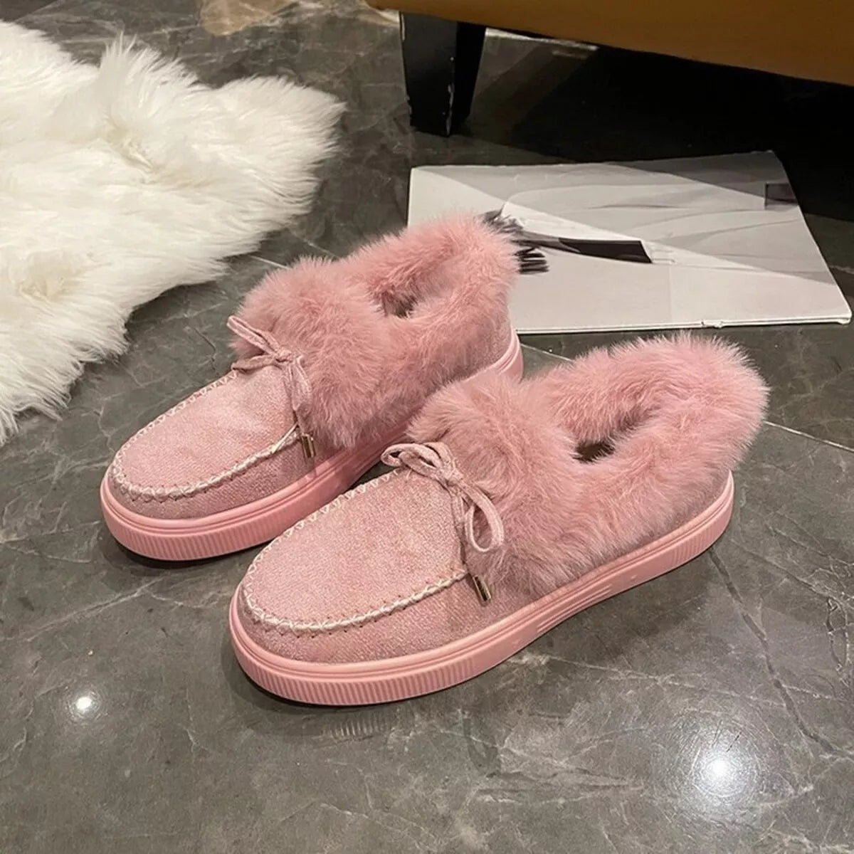 Fuzzy Round Toe Slip-Ons -