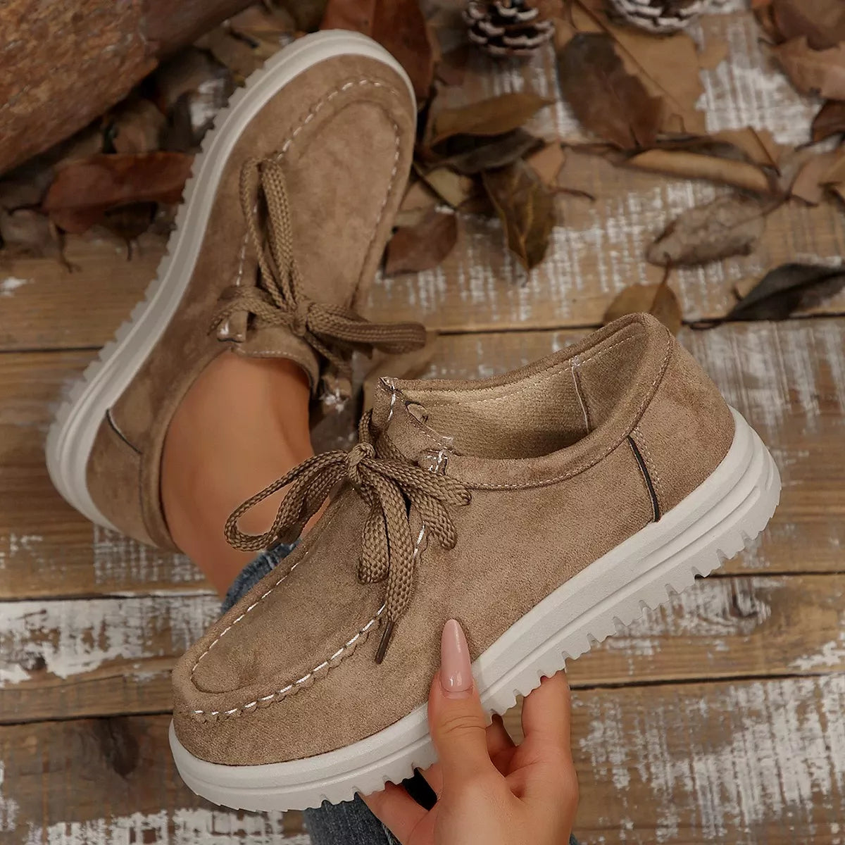 Lace-Up Round Toe Loafers -