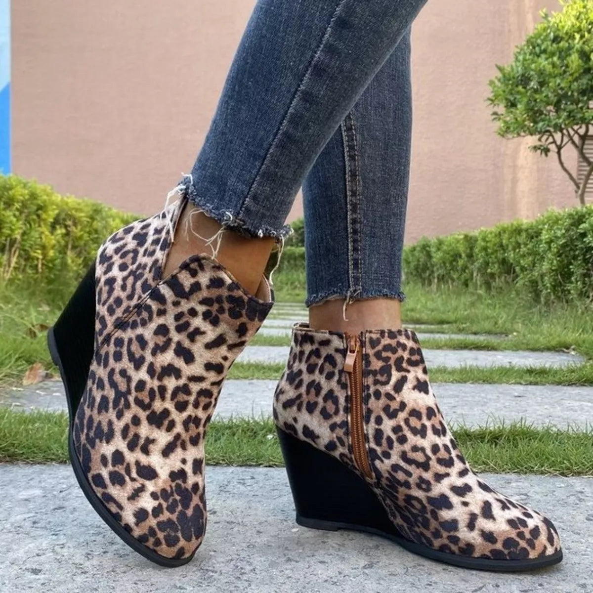 Round Toe Wedge Ankle Boots -