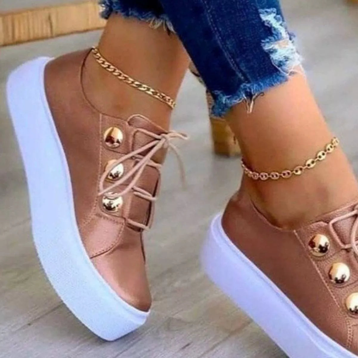 Round Toe Platform Sneakers -