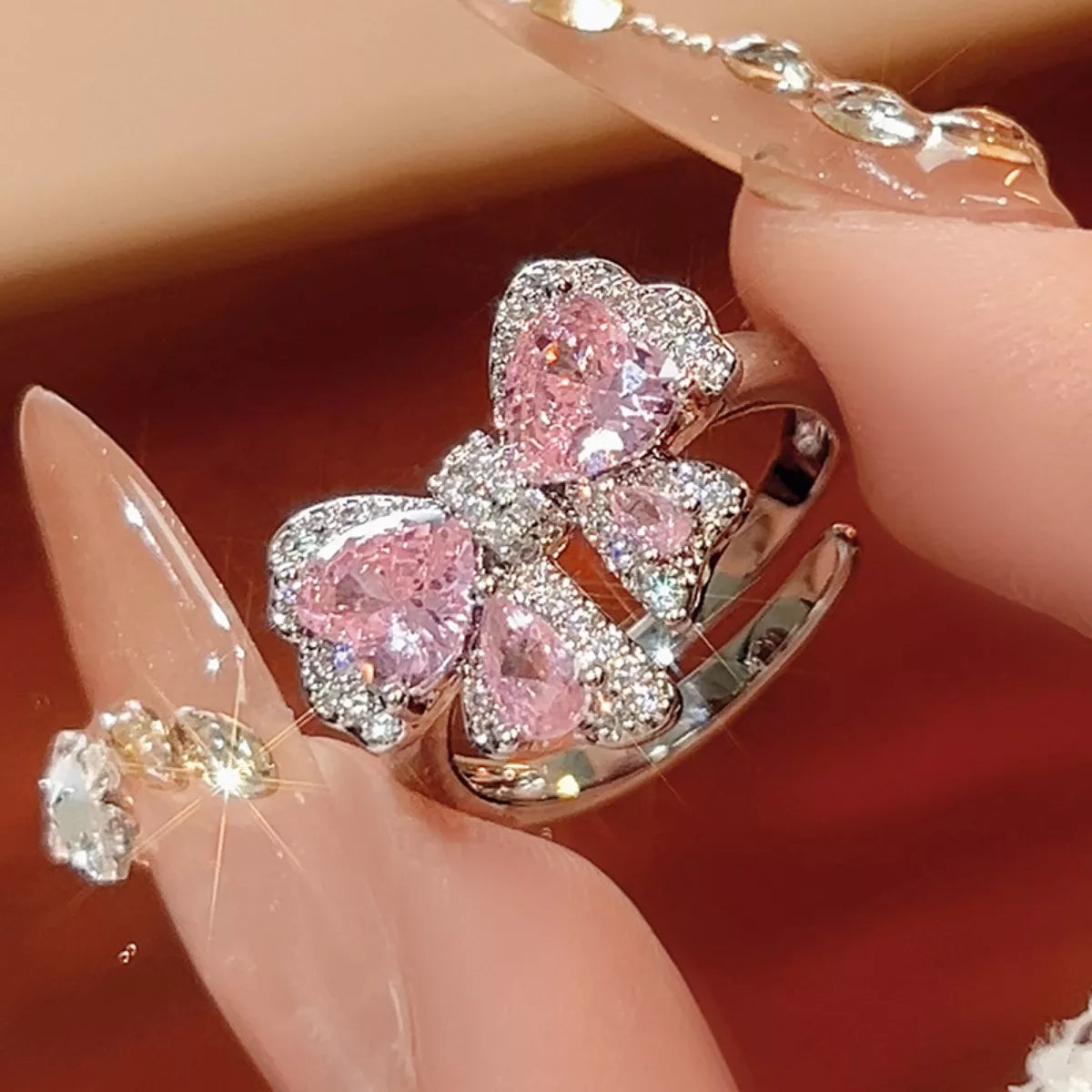 Zircon Bow Bypass Ring - Silver One Size