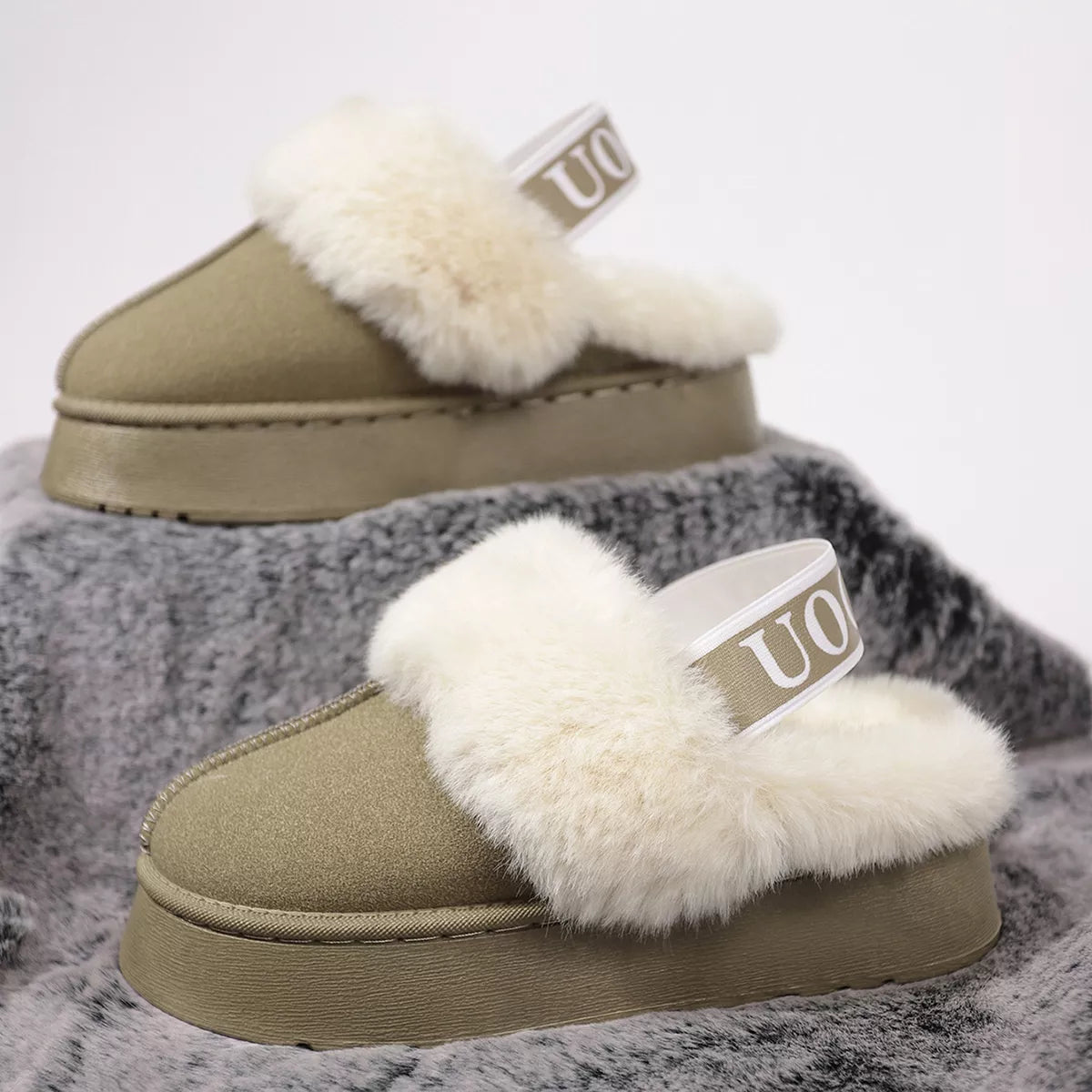 Round Toe Platform Ankle Slippers - Sage