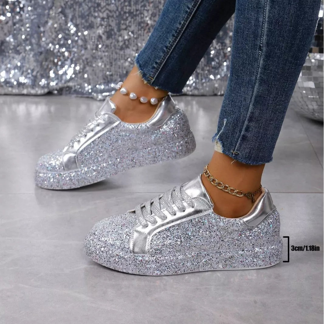 Sequin Lace Up Sneakers -
