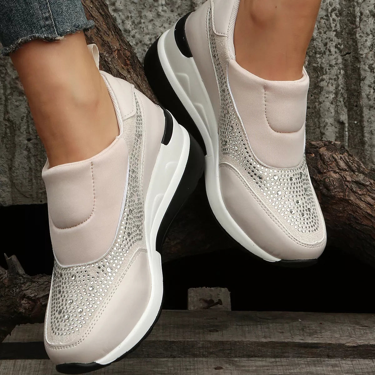 Rhinestone Embellished Wedge Sneakers -