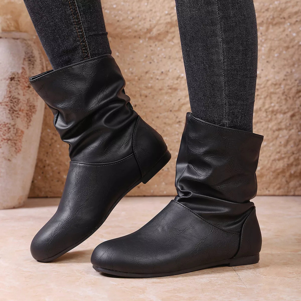 Flat Ankle Boots - Black
