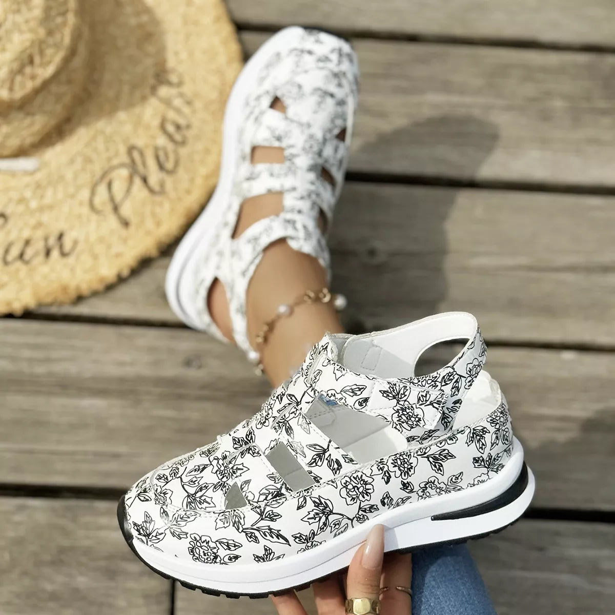 Cutout Velcro Sandals -