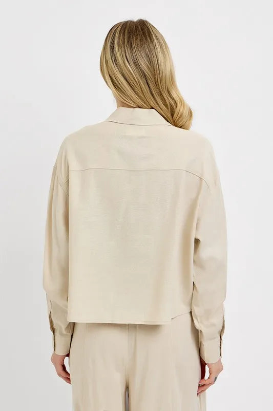 Button Down Long Sleeve Shirt - Taupe