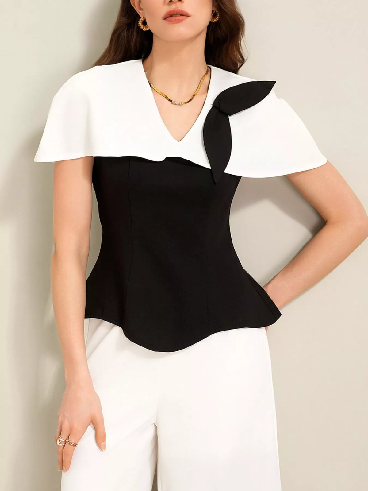 Peplum Top with Wide-Leg Pants Set -