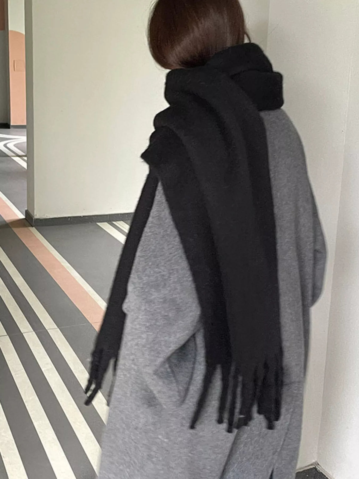 Solid Color Fringe Scarf -