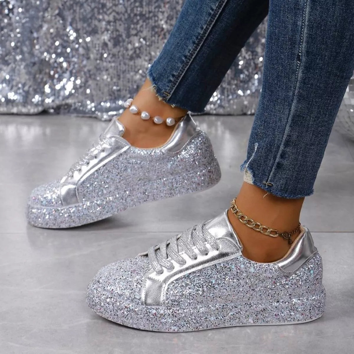 Sparkling Lace Up Sneakers -