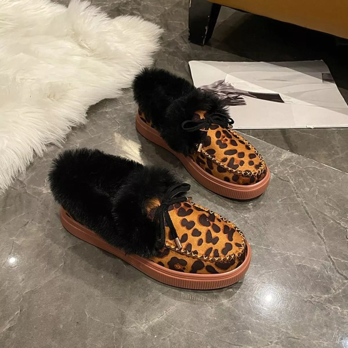 Fuzzy Round Toe Slip-Ons -