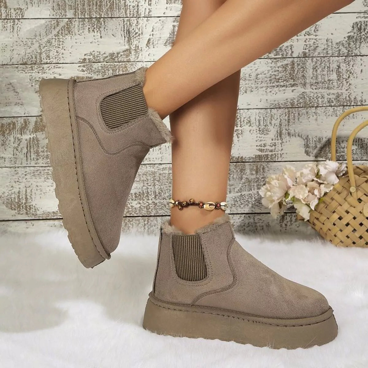 Round Toe Platform Ankle Boots -