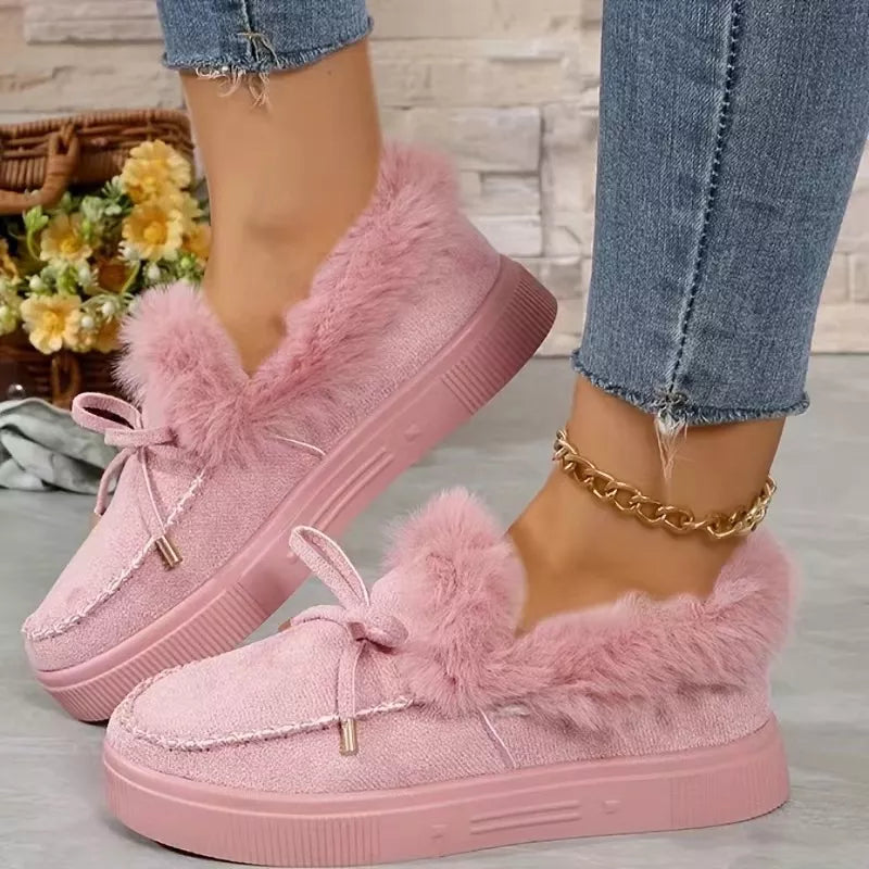 Fuzzy Round Toe Slip-Ons - Dusty Pink