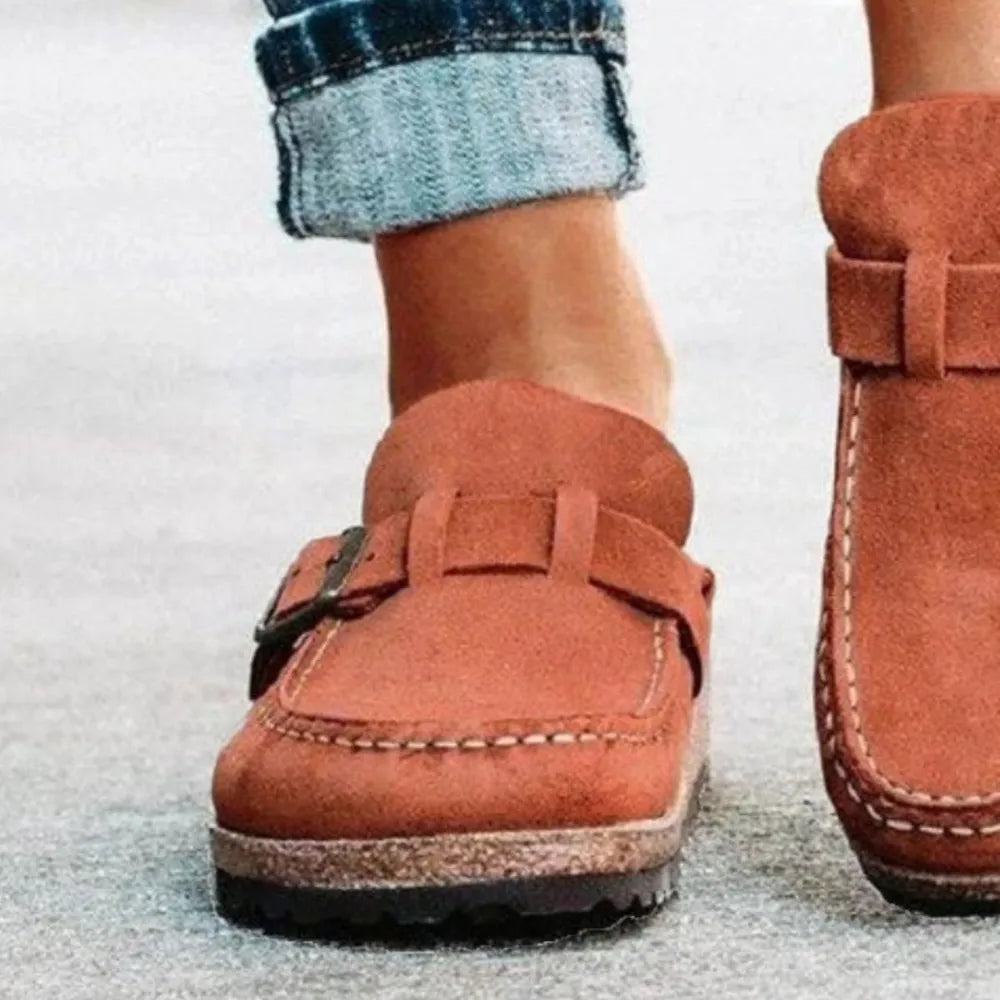 Round Toe Low Heel Buckle Loafers -