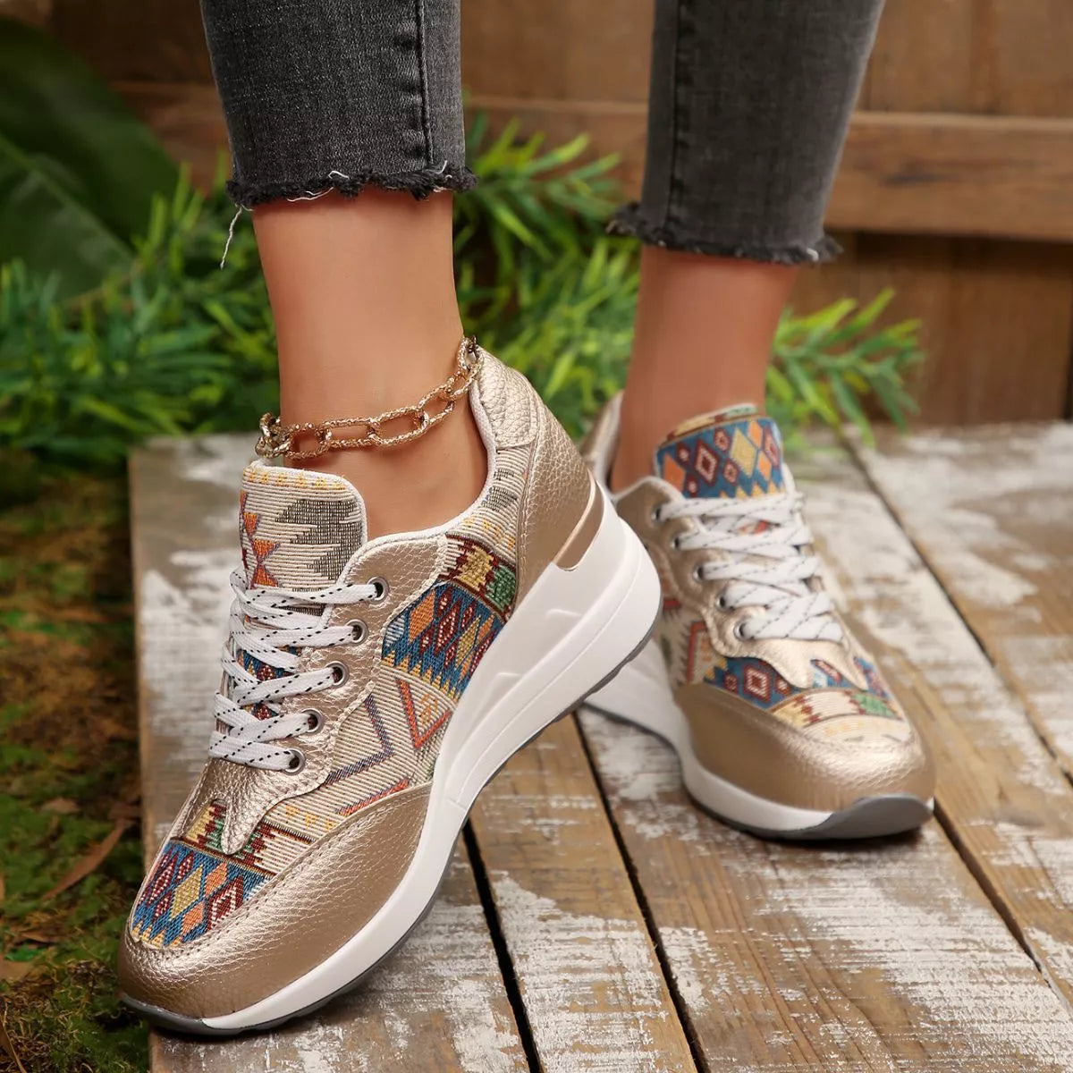 Lace Up Wedge Sneakers -