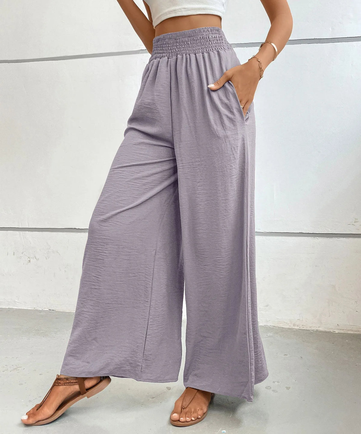High-Waisted Wide Leg Pants - Gray