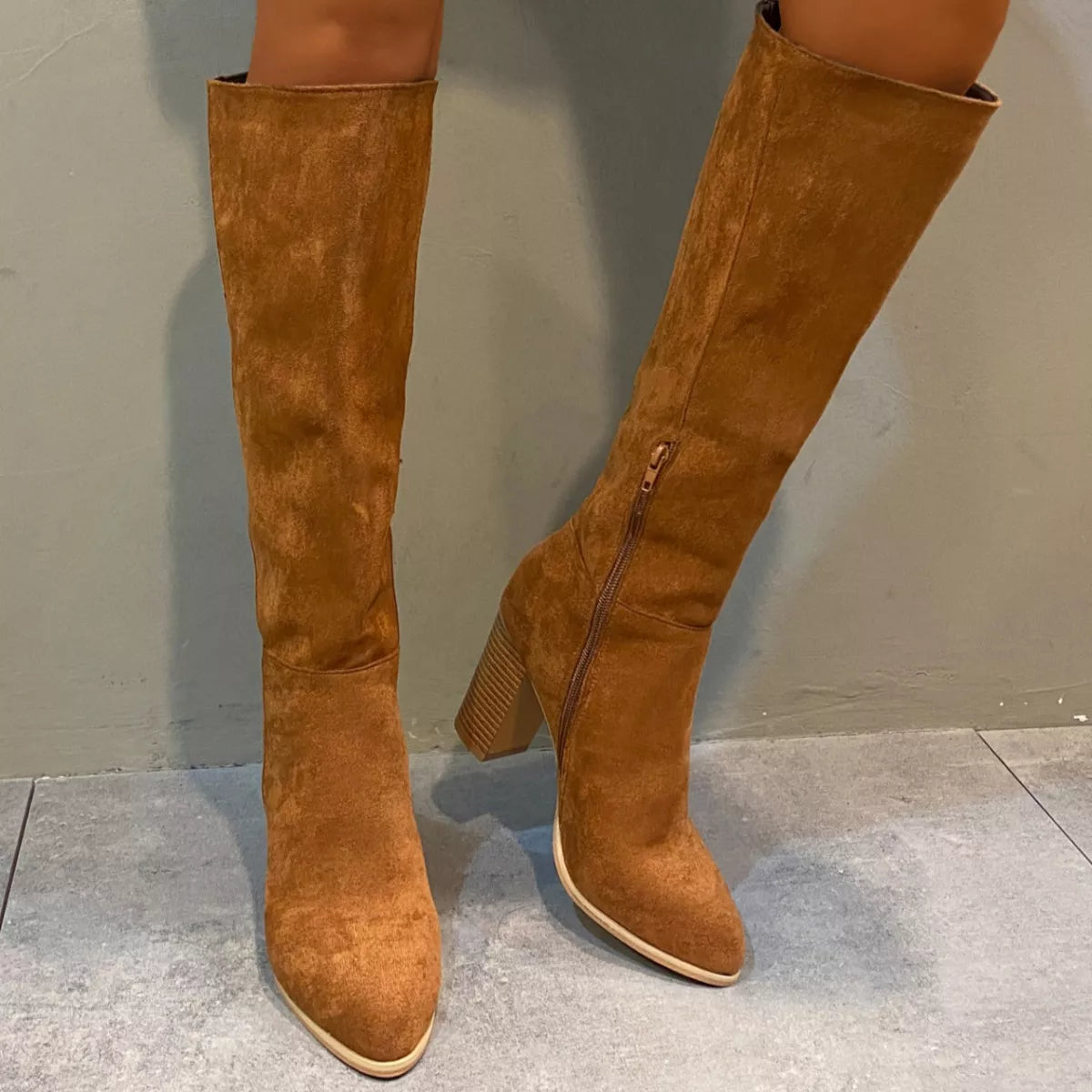Point Toe Block Heels Boots -