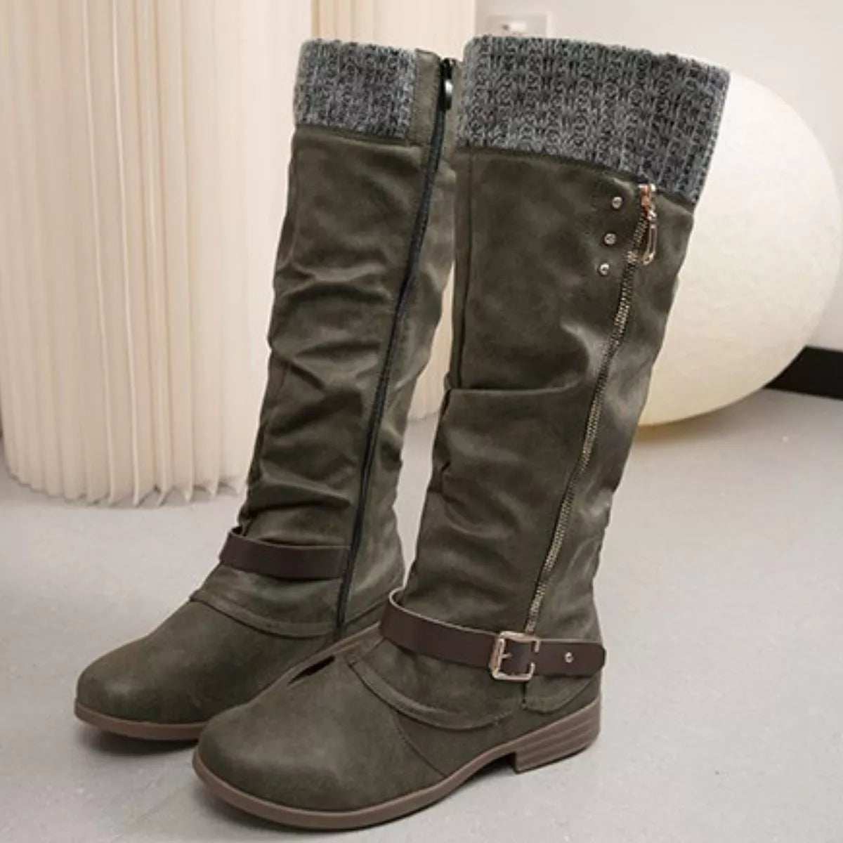 Knee High Slouch Boots - Matcha Green
