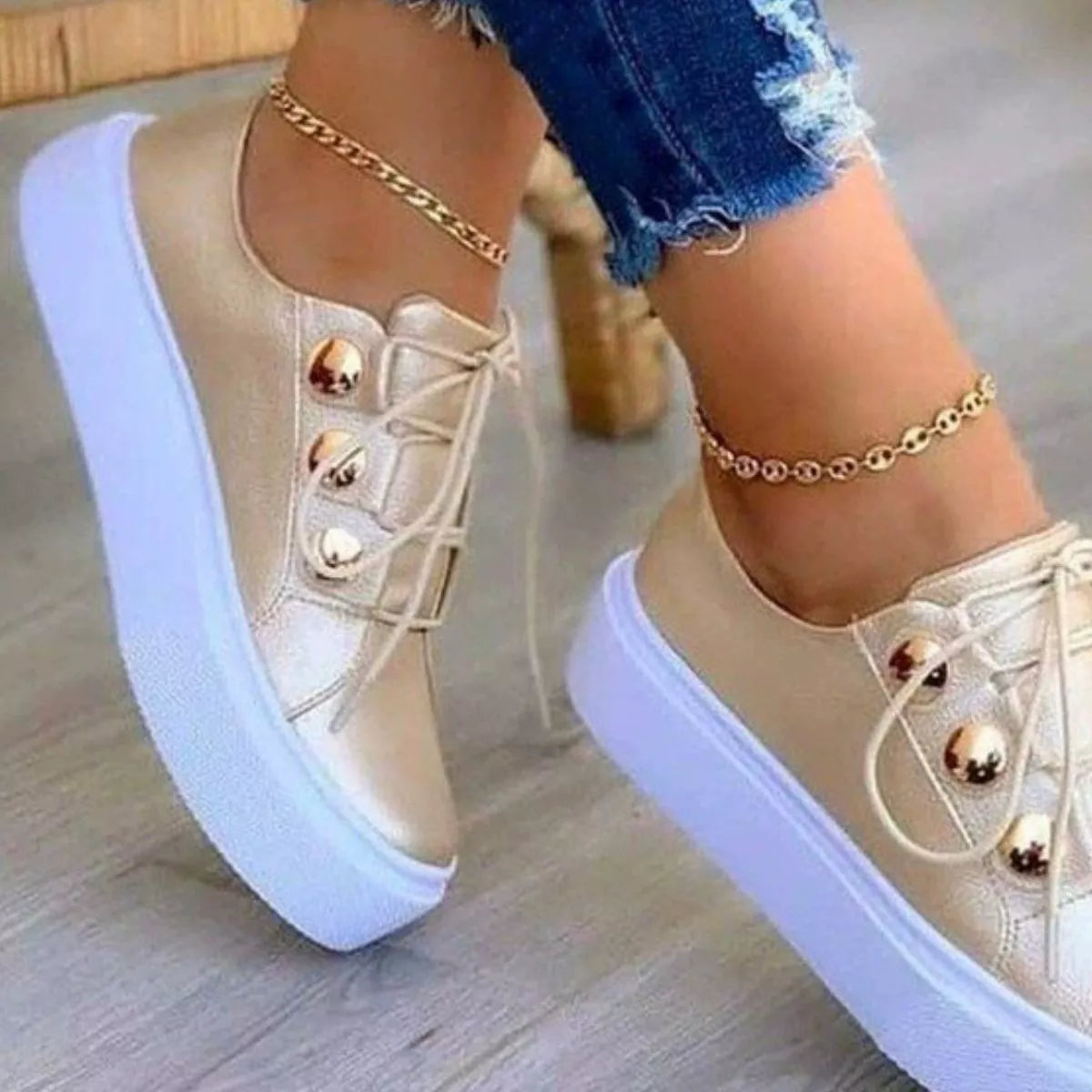 Round Toe Platform Sneakers -