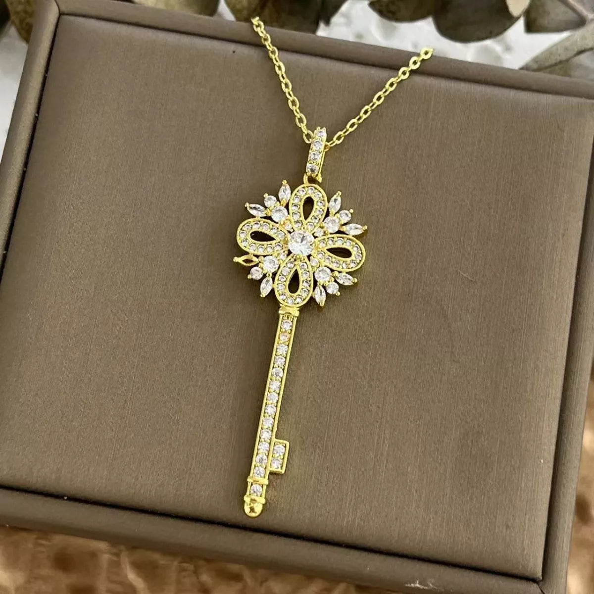 Zircon Key Pendant Necklace -