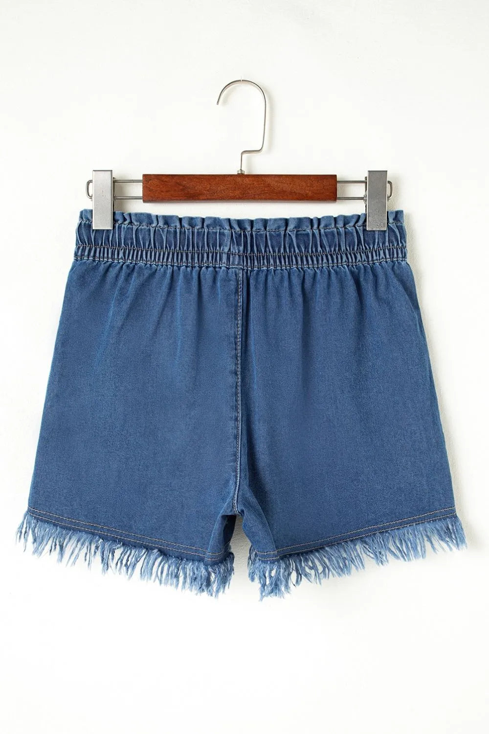 Raw Hem Drawstring High Waist Denim Shorts -
