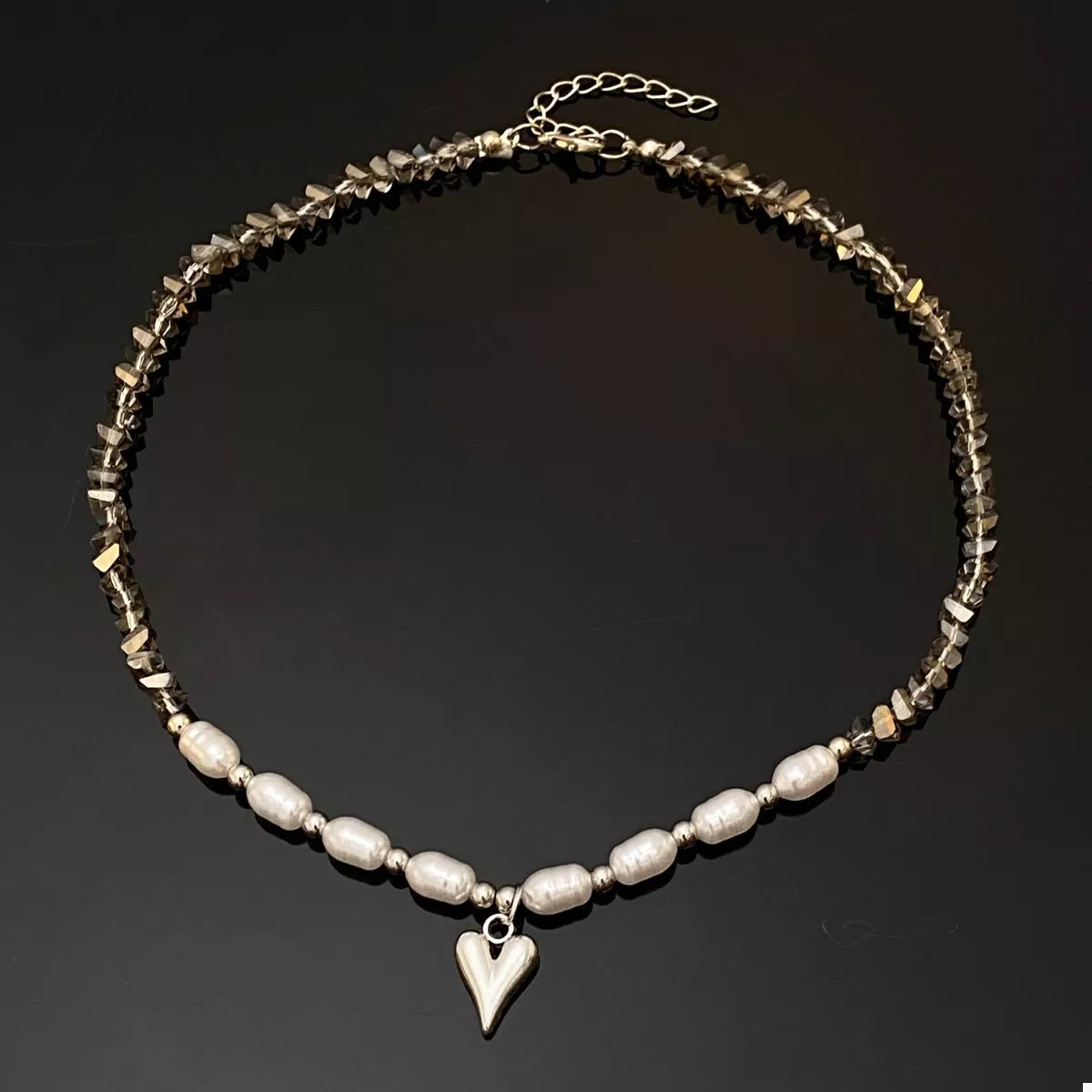 Pearl & Heart Pendant Necklace -