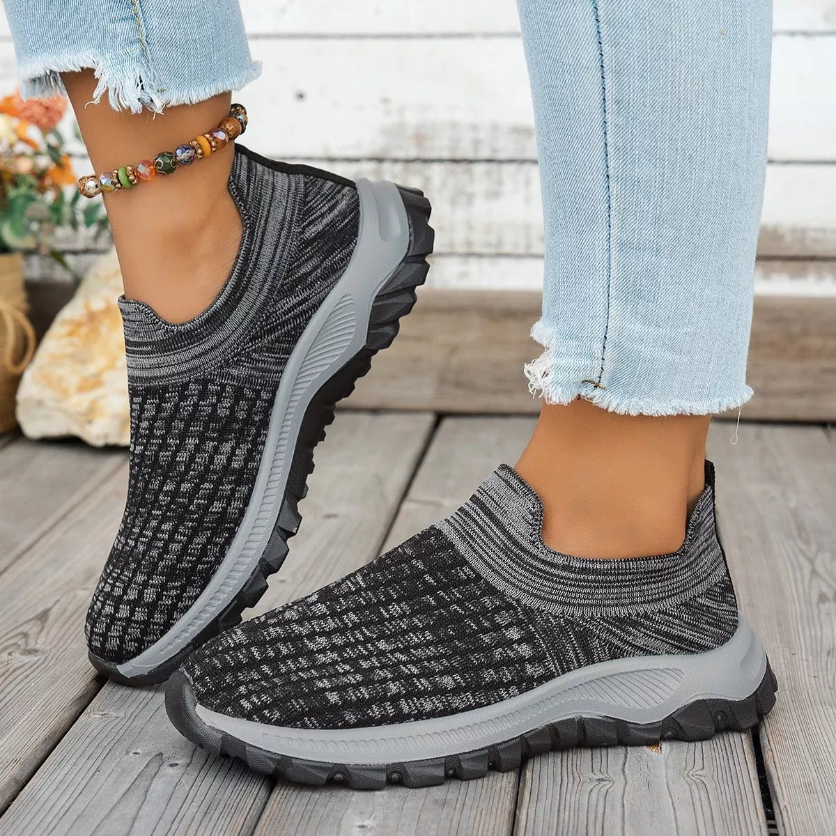 Round Toe Mesh Slip-Ons -