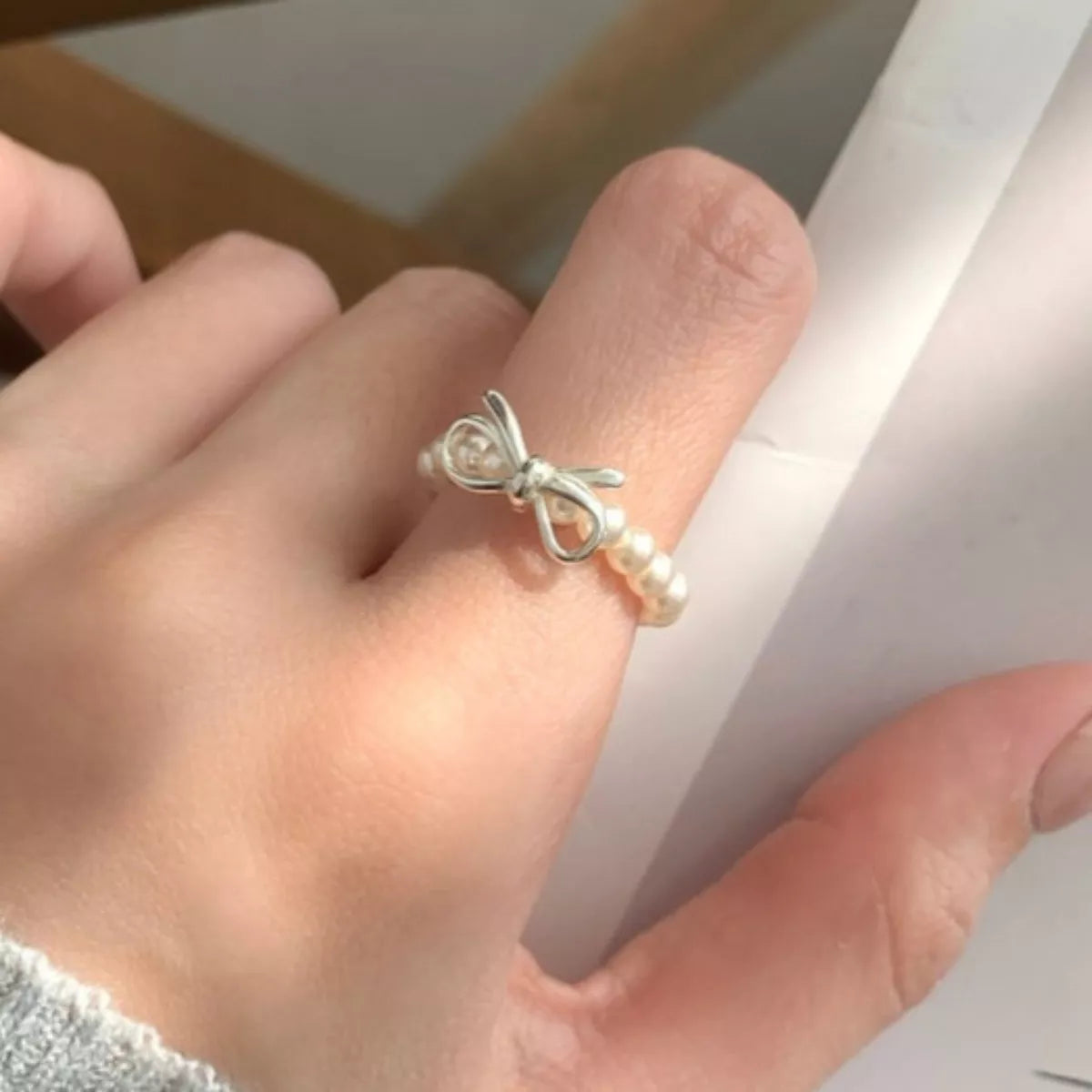 Bow Pearl Beaded Ring -