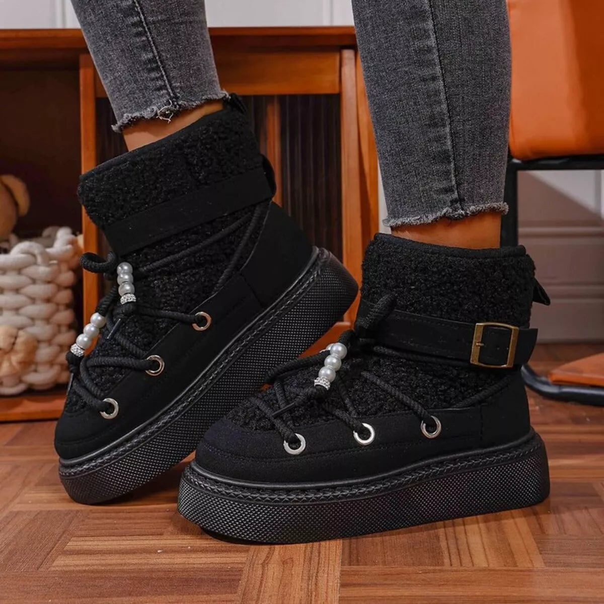Lace Up Platform Boots - Black