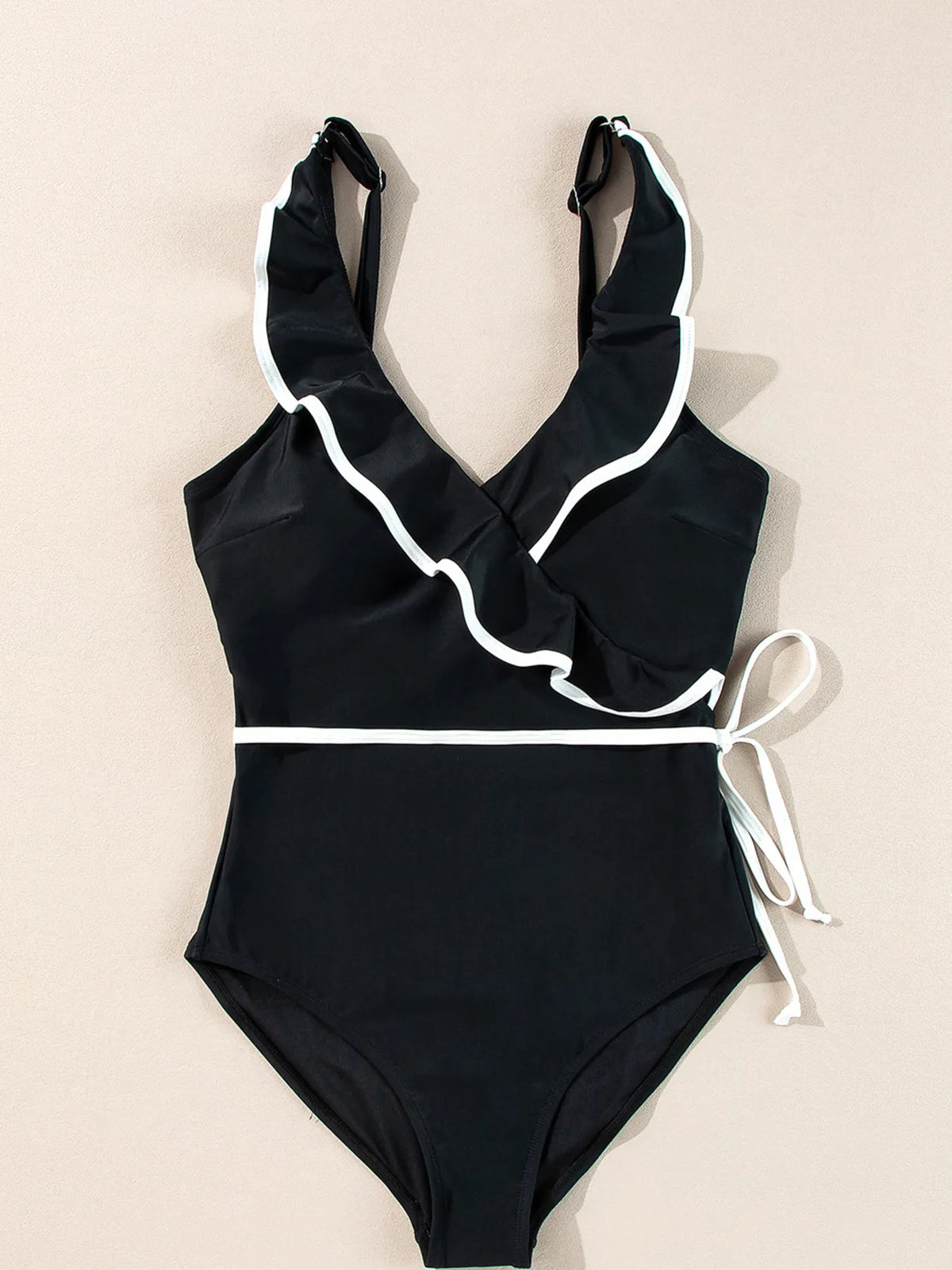 Ruffle Trim V-Neck One-Piece Swimsuit -