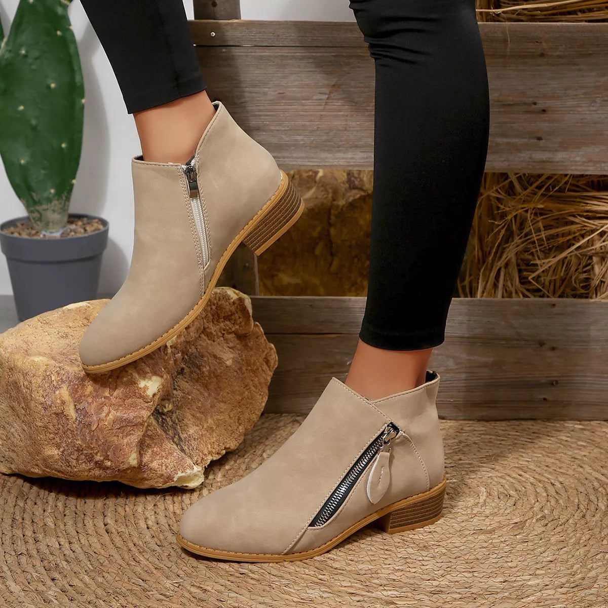 Block Heels Ankle Boots -