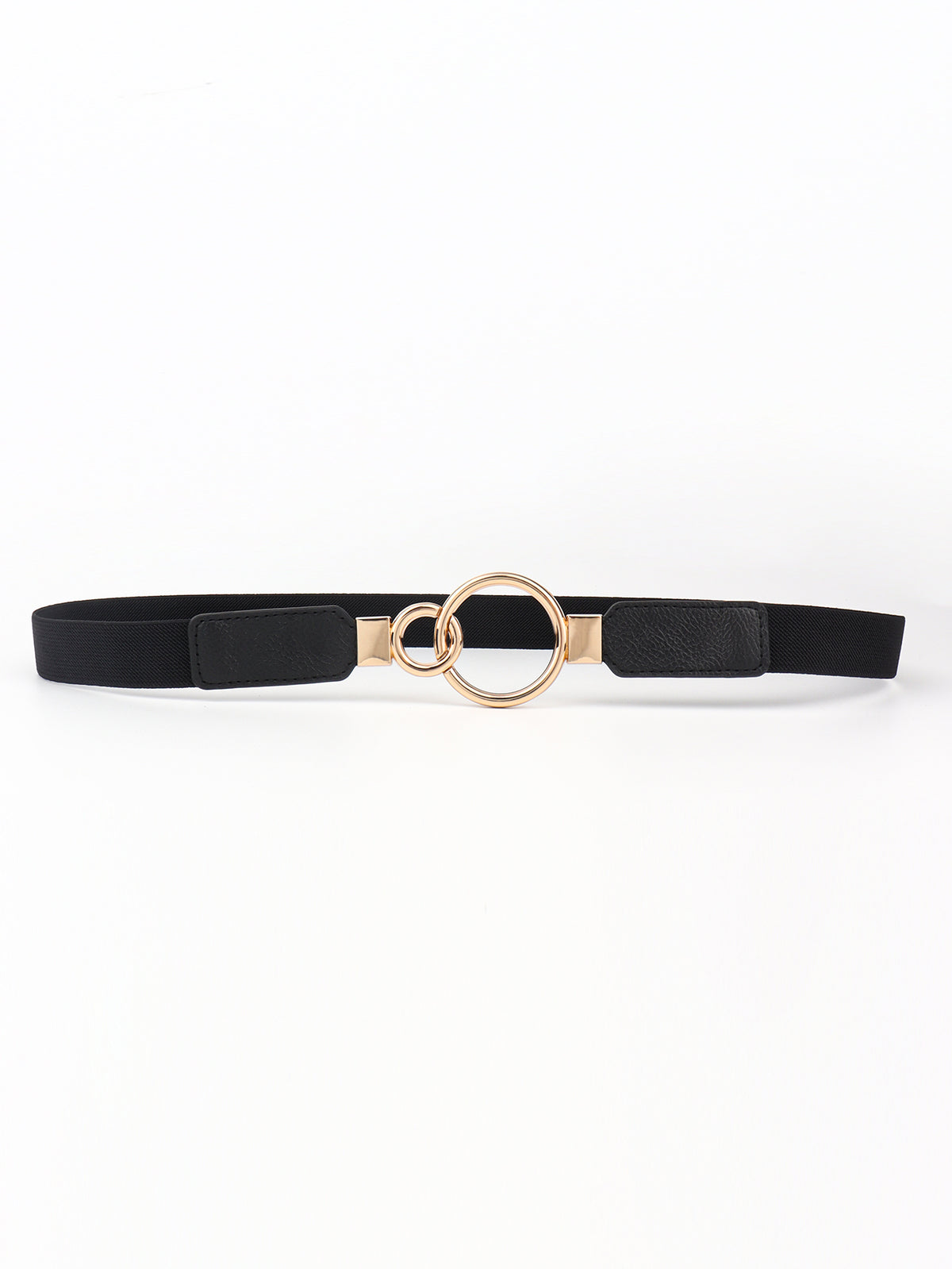 Double Ring Buckle Elastic PU Belt - Black One Size