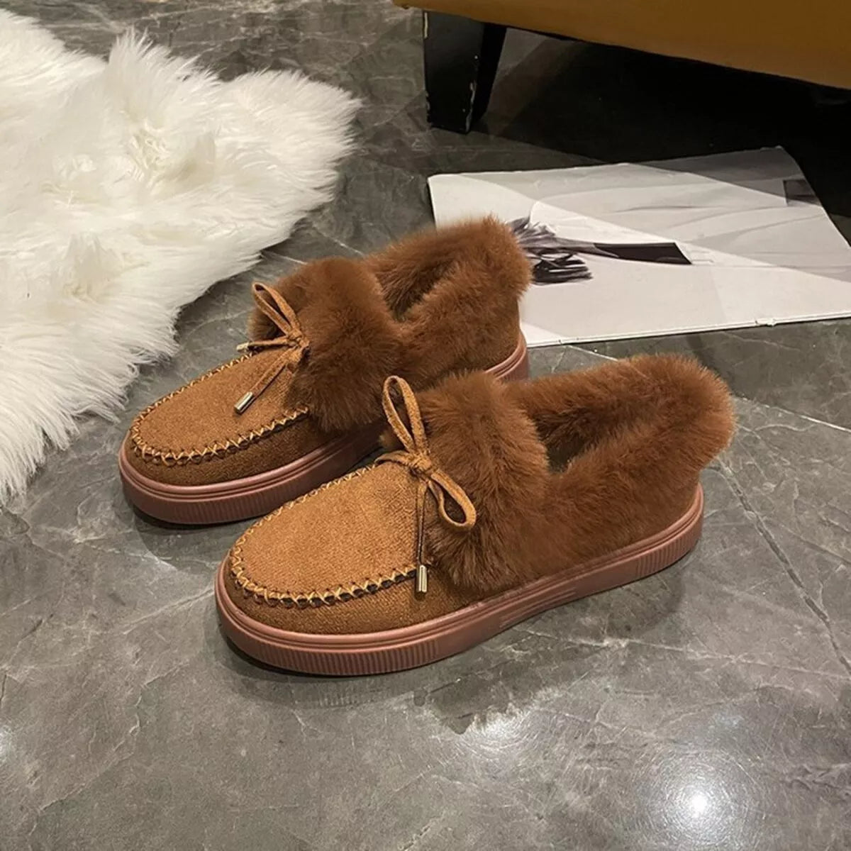 Fuzzy Round Toe Slip-Ons -
